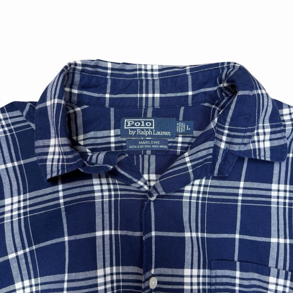 Polo by Ralph Lauren L Plaid Marlowe Wool Blend Blue Plaid Long Sleeve Shirt
